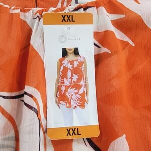 Cristina B Womens XXL Orange Tropical Floral Tiered Sleeveless Blouse NWT